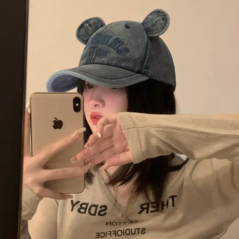 Korean Style Bear Ear Baseball Cap for Women - Image 5