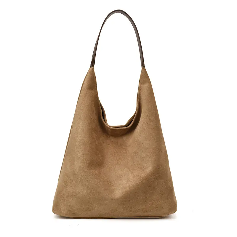 Women Velvet Shoulder Bag Brown Large Capacity - Image 9