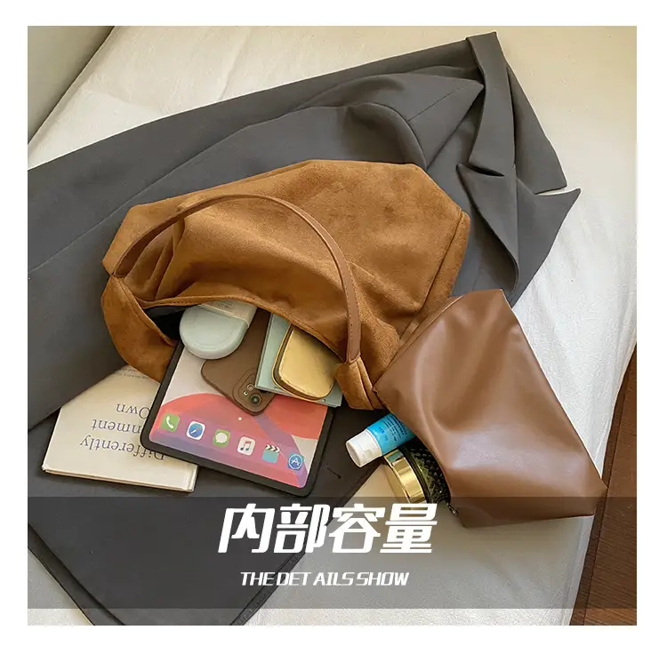 Women Velvet Shoulder Bag Brown Large Capacity — feature 5