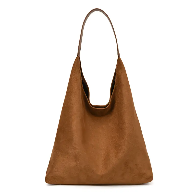 Women Velvet Shoulder Bag Brown Large Capacity - Image 3