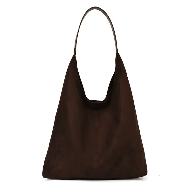 Women Velvet Shoulder Bag Brown Large Capacity - Image 4