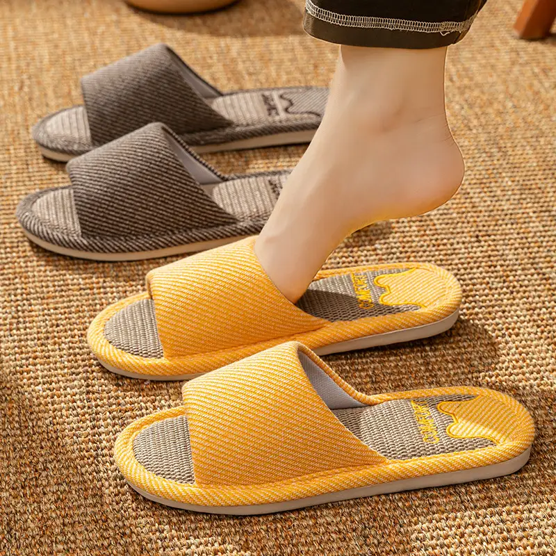 Four Seasons Non-Slip Skin Friendly Linen Sandal Slippers Autumn and Winter Cool Breathable Warm Home Plaid Mute Slippers - Image 7