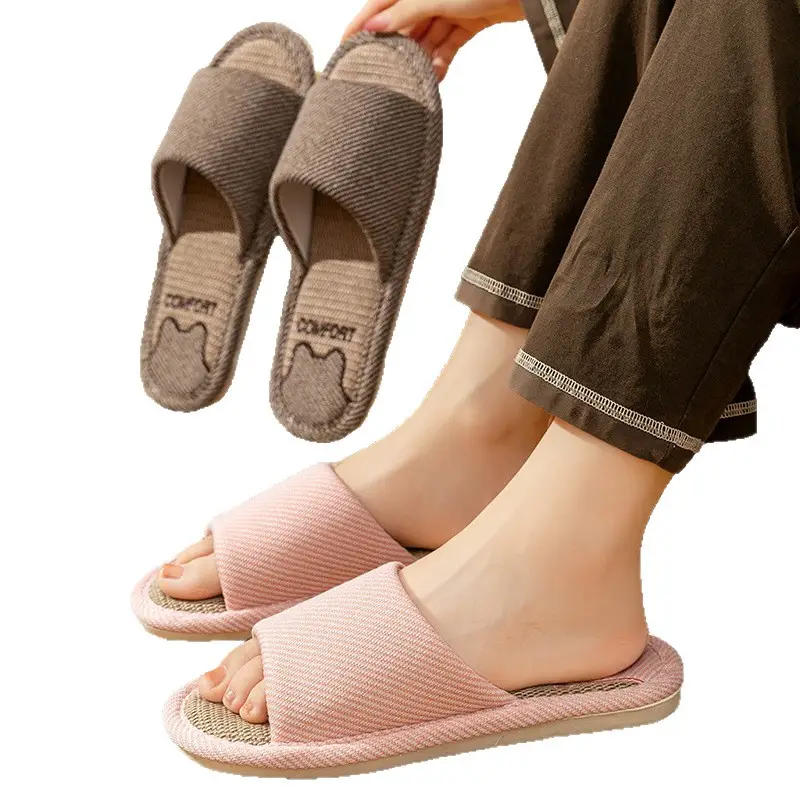 Four Seasons Non-Slip Skin Friendly Linen Sandal Slippers Autumn and Winter Cool Breathable Warm Home Plaid Mute Slippers - Image 9