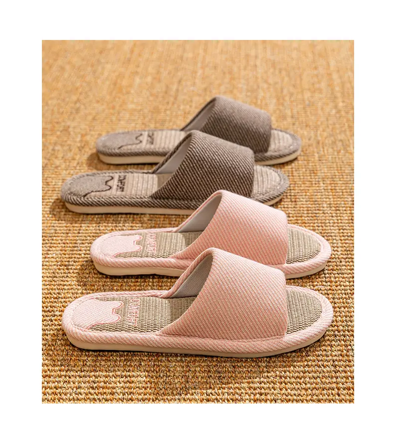 Four Seasons Non-Slip Skin Friendly Linen Sandal Slippers Autumn and Winter Cool Breathable Warm Home Plaid Mute Slippers — feature 12