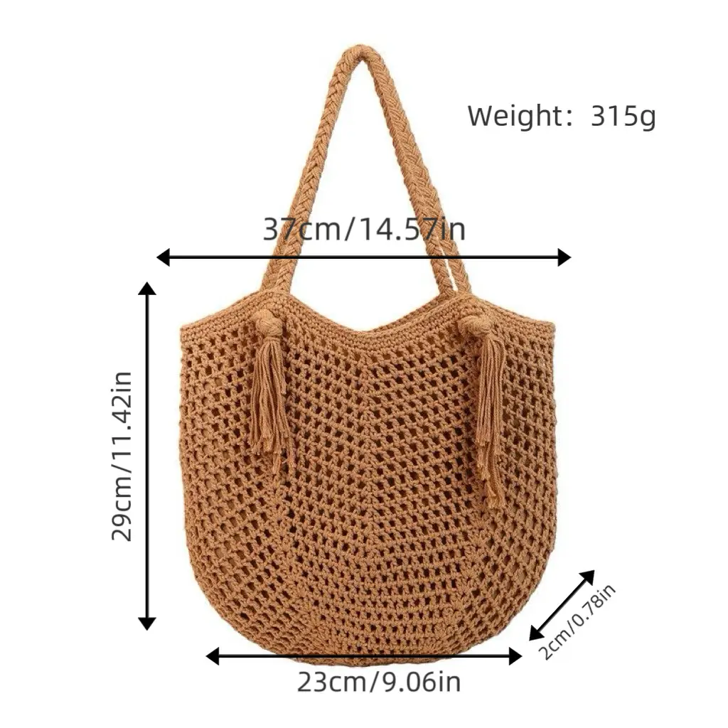 Women's Cotton Straw Shoulder Bag Large Capacity Lazy Style — feature 5