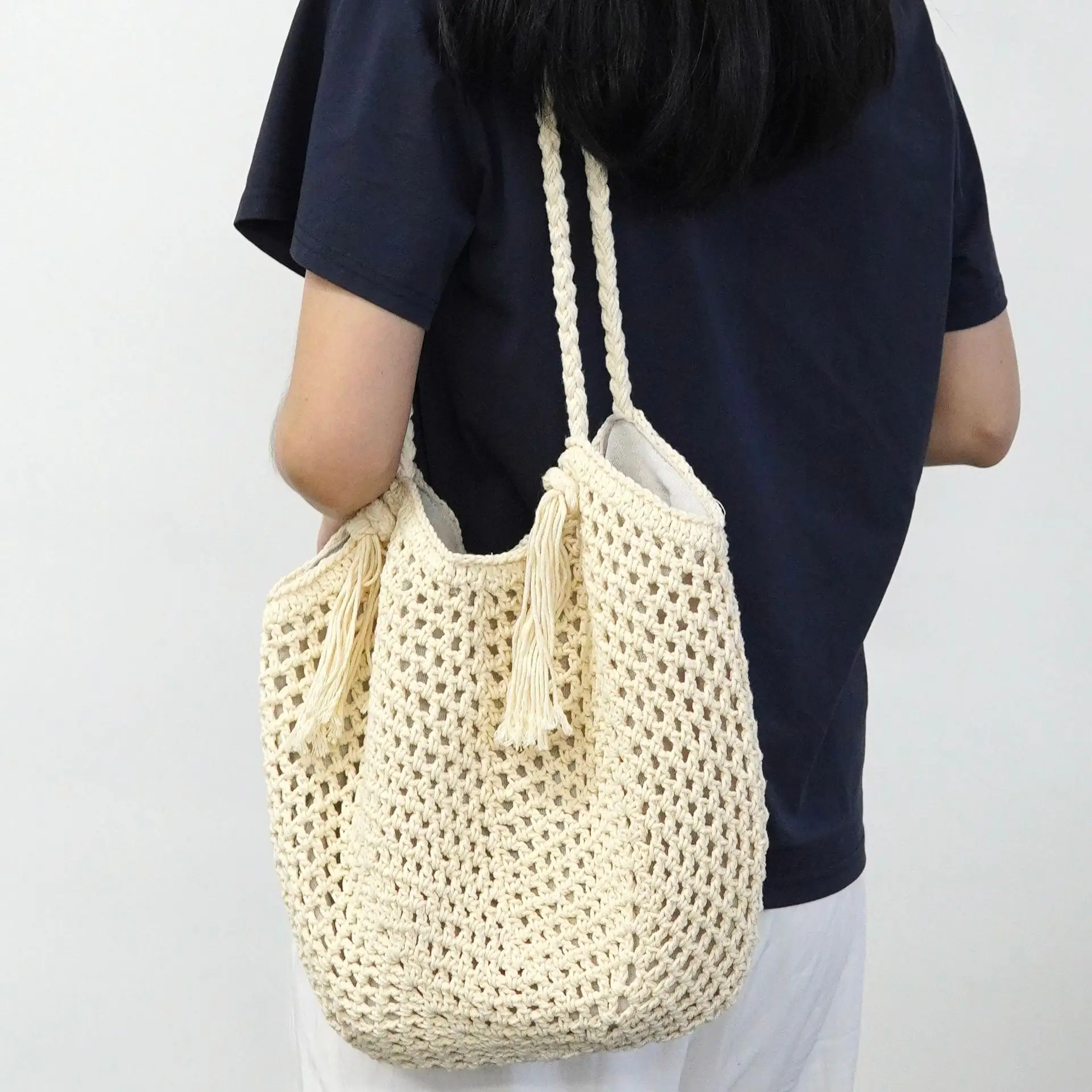 Women's Cotton Straw Shoulder Bag Large Capacity Lazy Style — feature 9