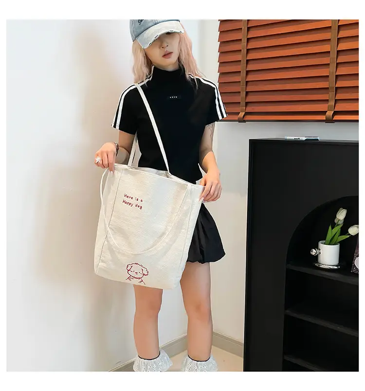 Striped Lazy Style Canvas Tote Bag Blue Large Capacity — feature 15
