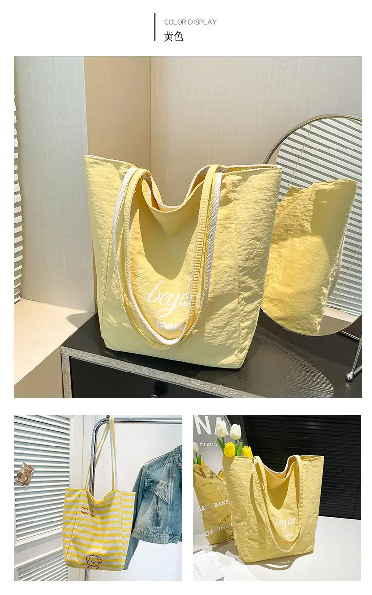 Striped Lazy Style Canvas Tote Bag Blue Large Capacity — feature 29