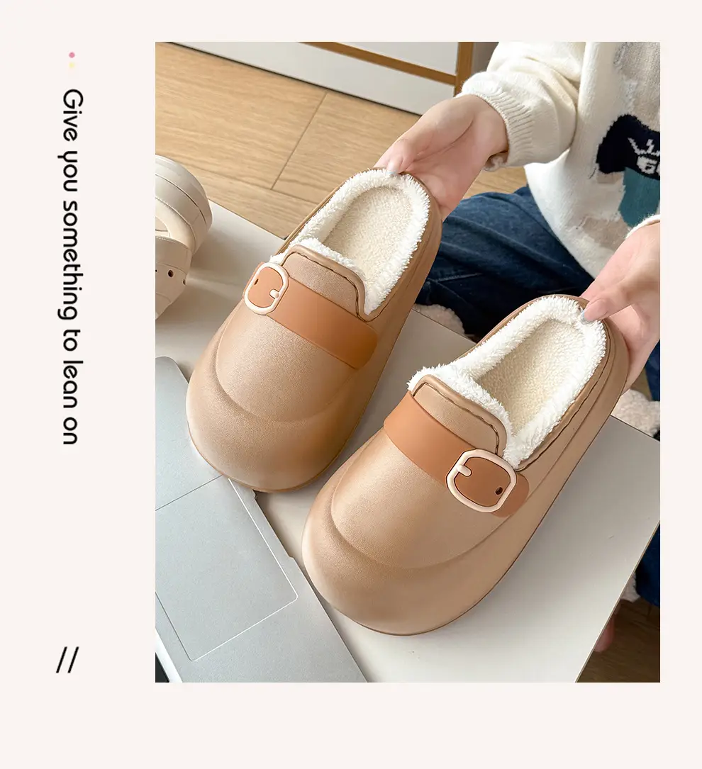 Waterproof Cotton Slippers for Women in Autumn and Winter Outer Wear Plush Warm Eva Thick Sole Non-Slip Women's Half Toe Cotton Slippers Wholesale — feature 10
