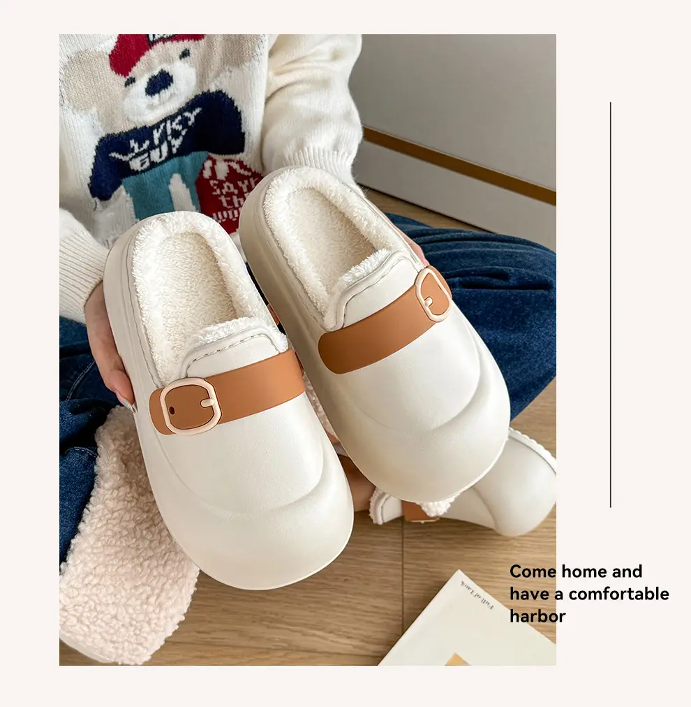 Waterproof Cotton Slippers for Women in Autumn and Winter Outer Wear Plush Warm Eva Thick Sole Non-Slip Women's Half Toe Cotton Slippers Wholesale — feature 12