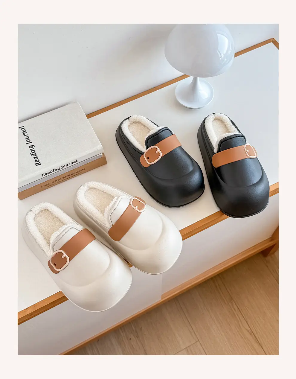 Waterproof Cotton Slippers for Women in Autumn and Winter Outer Wear Plush Warm Eva Thick Sole Non-Slip Women's Half Toe Cotton Slippers Wholesale — feature 15
