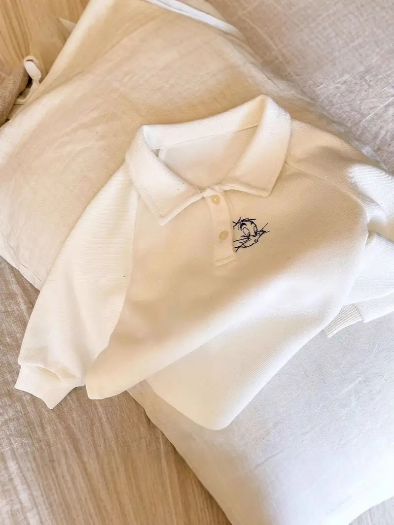 Korean Style Cartoon Embroidered Polo Shirt for Boys - Image 8