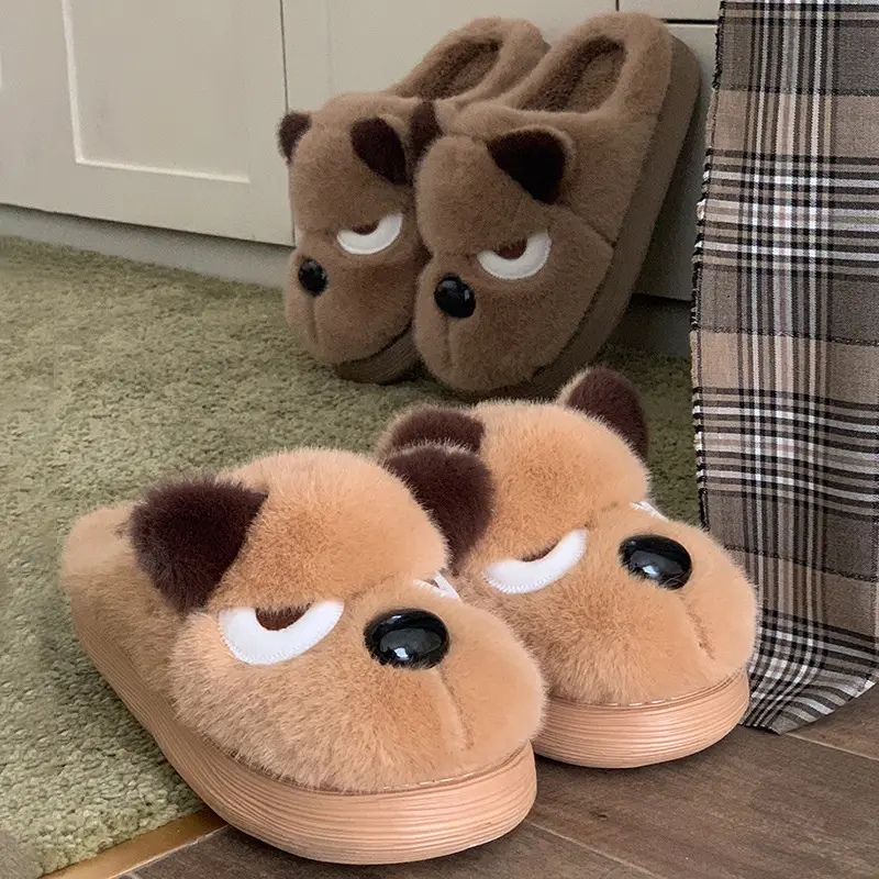 New Cute Cartoon Puppy Shape Plush Cotton Slippers Autumn and Winter Couples Home Warm Non-Slip Plush Cotton Shoes - Image 8