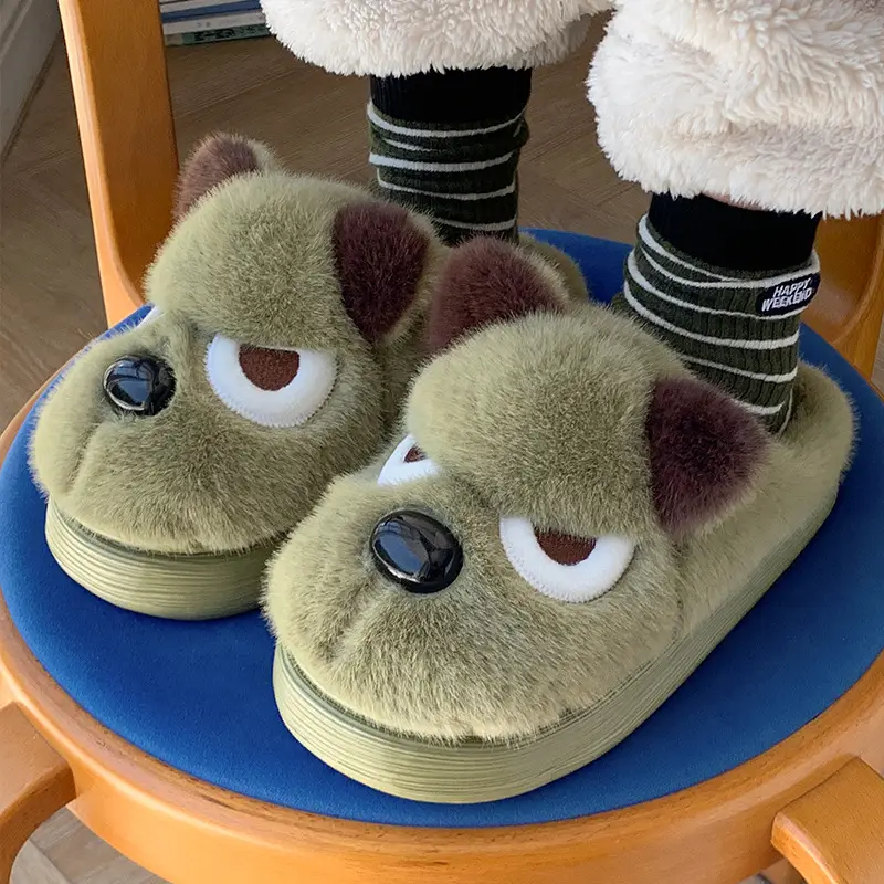 New Cute Cartoon Puppy Shape Plush Cotton Slippers Autumn and Winter Couples Home Warm Non-Slip Plush Cotton Shoes - Image 9