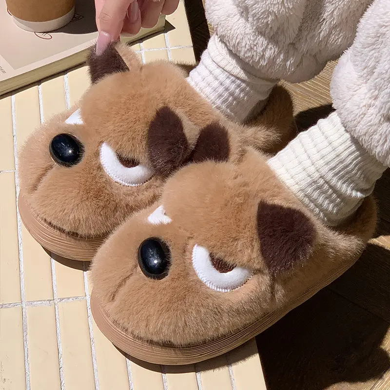 New Cute Cartoon Puppy Shape Plush Cotton Slippers Autumn and Winter Couples Home Warm Non-Slip Plush Cotton Shoes - Image 10