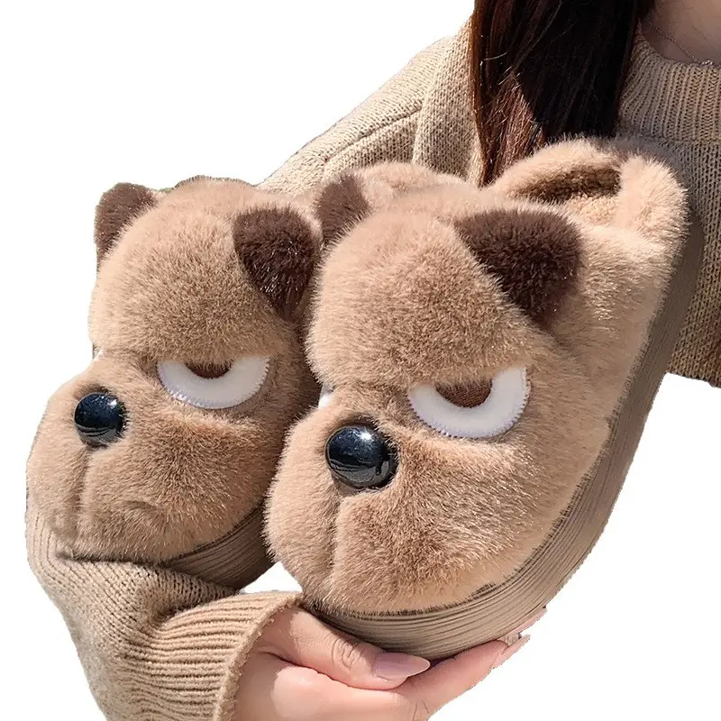 New Cute Cartoon Puppy Shape Plush Cotton Slippers Autumn and Winter Couples Home Warm Non-Slip Plush Cotton Shoes - Image 11