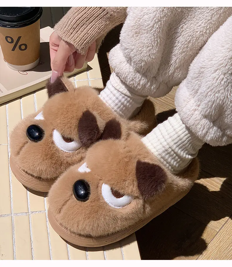 New Cute Cartoon Puppy Shape Plush Cotton Slippers Autumn and Winter Couples Home Warm Non-Slip Plush Cotton Shoes — feature 14