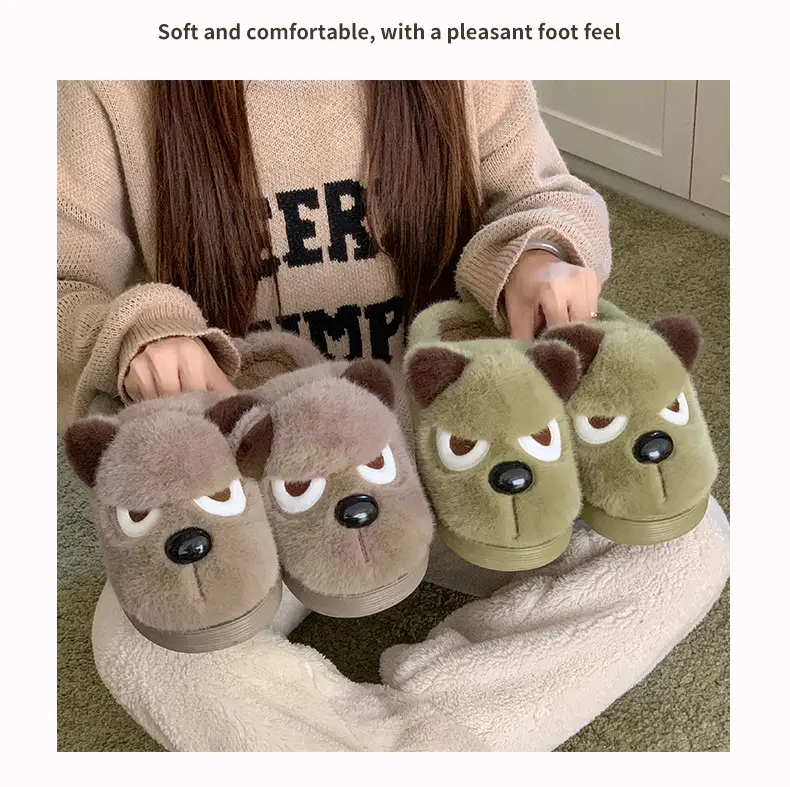 New Cute Cartoon Puppy Shape Plush Cotton Slippers Autumn and Winter Couples Home Warm Non-Slip Plush Cotton Shoes — feature 15