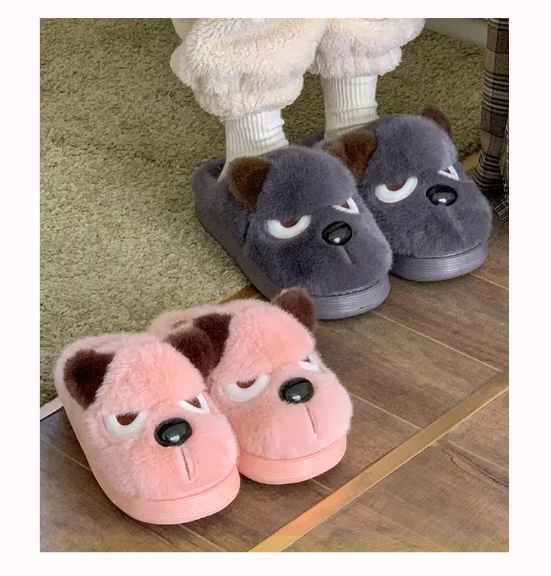 New Cute Cartoon Puppy Shape Plush Cotton Slippers Autumn and Winter Couples Home Warm Non-Slip Plush Cotton Shoes — feature 16