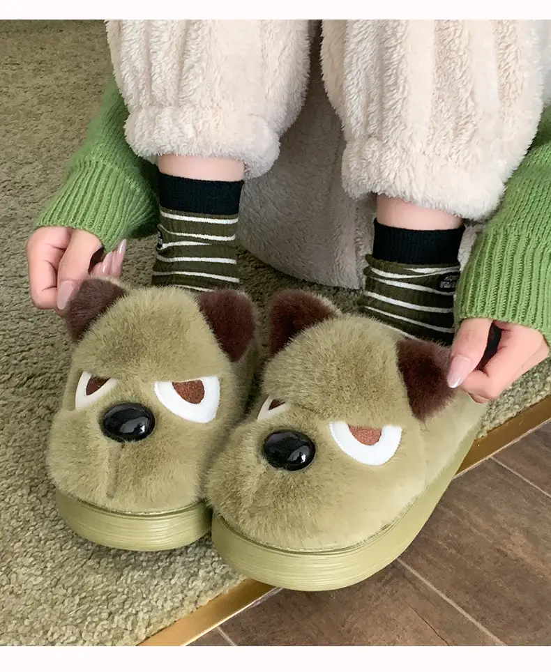New Cute Cartoon Puppy Shape Plush Cotton Slippers Autumn and Winter Couples Home Warm Non-Slip Plush Cotton Shoes — feature 17