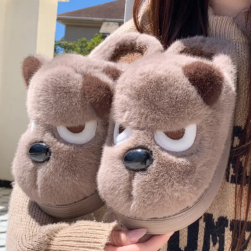 New Cute Cartoon Puppy Shape Plush Cotton Slippers Autumn and Winter Couples Home Warm Non-Slip Plush Cotton Shoes - Image 4