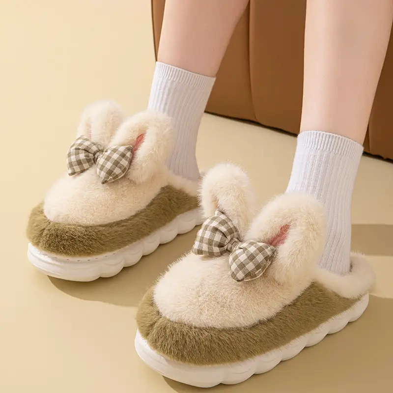 Cartoon Rabbit Ear-Shaped Maternity Slippers for Autumn and Winter, Suitable for Home, Dormitory, Hotel, Warm, Fleece-Lined, Thick-Soled, Couple Cotton Slippers - Image 7