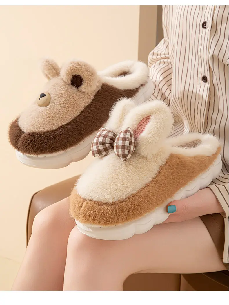 Cartoon Rabbit Ear-Shaped Maternity Slippers for Autumn and Winter, Suitable for Home, Dormitory, Hotel, Warm, Fleece-Lined, Thick-Soled, Couple Cotton Slippers — feature 14