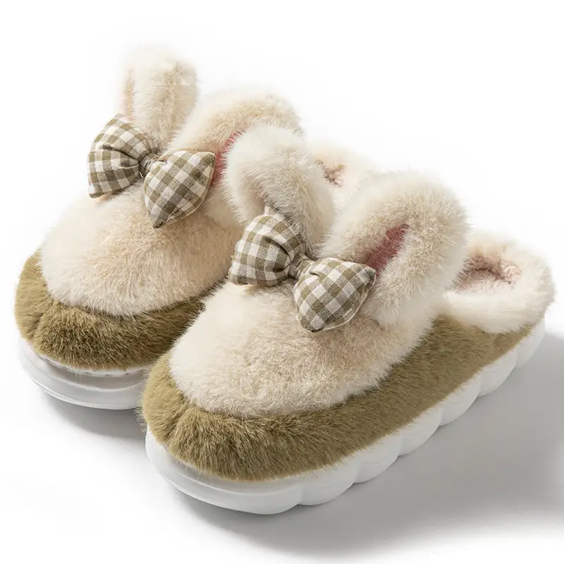 Cartoon Rabbit Ear-Shaped Maternity Slippers for Autumn and Winter, Suitable for Home, Dormitory, Hotel, Warm, Fleece-Lined, Thick-Soled, Couple Cotton Slippers - Image 2