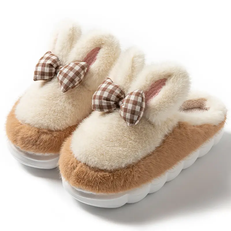 Cartoon Rabbit Ear-Shaped Maternity Slippers for Autumn and Winter, Suitable for Home, Dormitory, Hotel, Warm, Fleece-Lined, Thick-Soled, Couple Cotton Slippers - Image 3