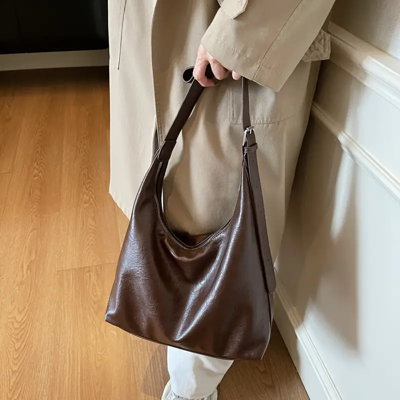Brown Leather Shoulder Bag for Women Commuter High-End - Image 7