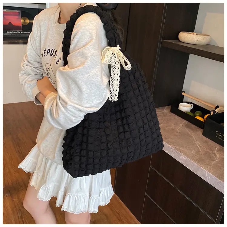 Black Cloud Pleated Shoulder Bag for Women — feature 17