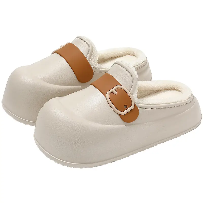 Waterproof Cotton Slippers for Women, Winter Outdoor Wear, Plush Warm Eva Thick-Soled Non-Slip Women's Half-Closed Cotton Slippers, Winter Wholesale - Image 2