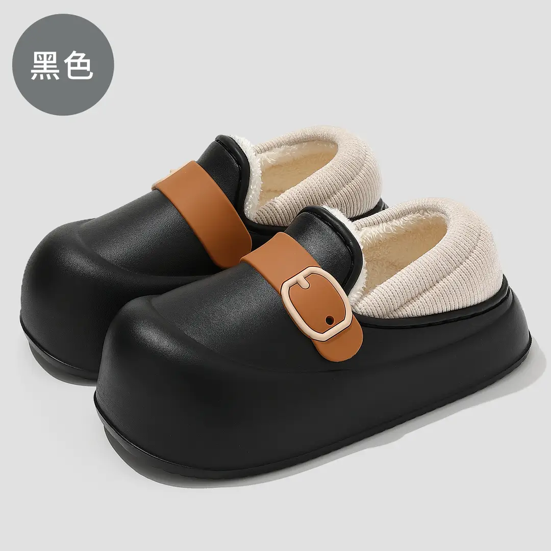 Waterproof Cotton Slippers for Women, Winter Outdoor Wear, Plush Warm Eva Thick-Soled Non-Slip Women's Half-Closed Cotton Slippers, Winter Wholesale - Image 5