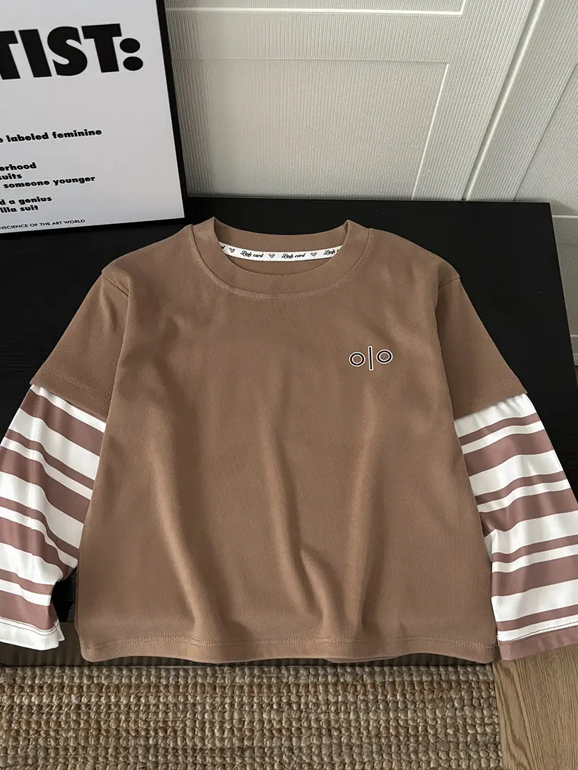 Kids Long Sleeve T-Shirt Black Striped Sleeve Korean Style - Image 7