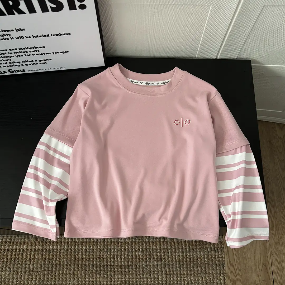 Kids Long Sleeve T-Shirt Black Striped Sleeve Korean Style - Image 2