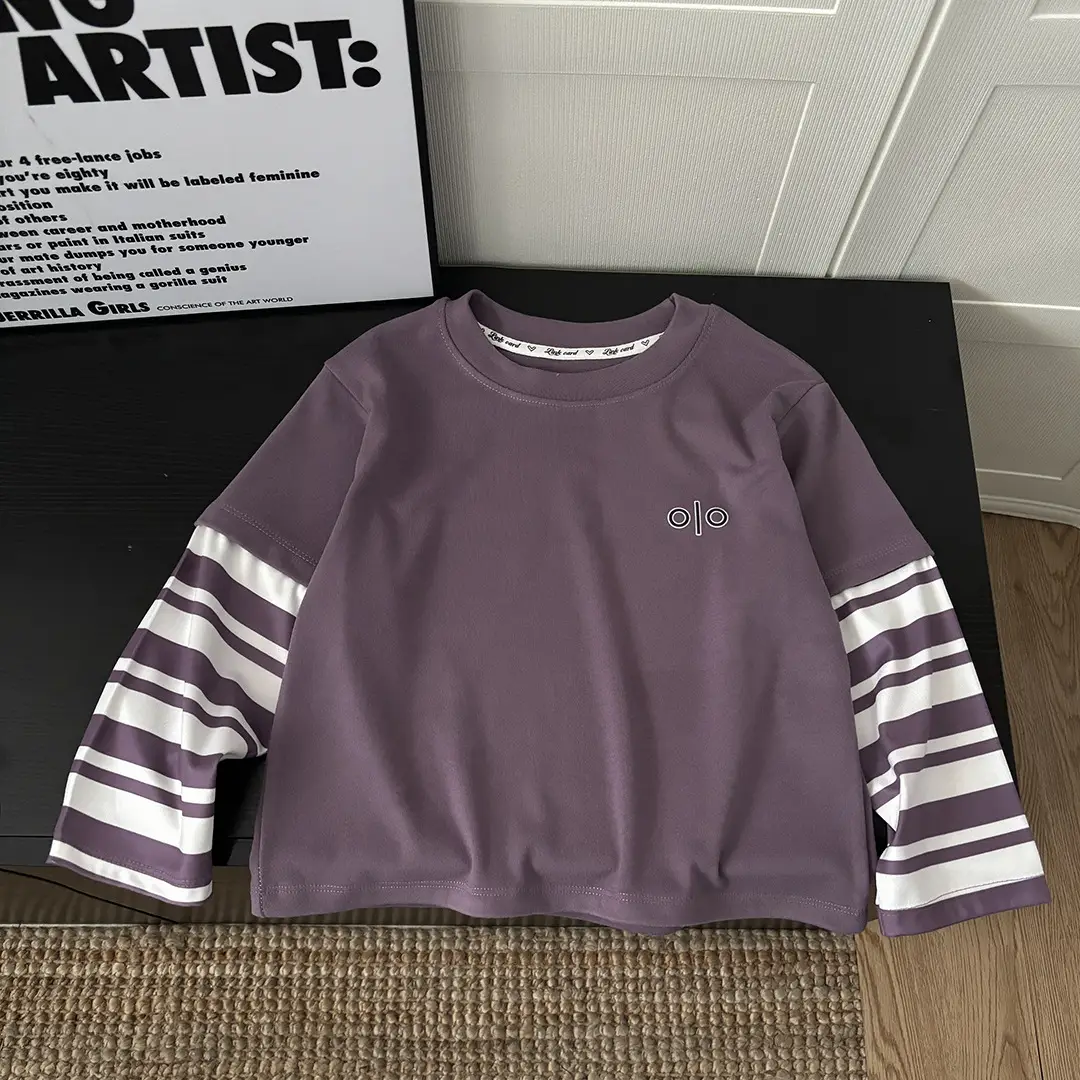 Kids Long Sleeve T-Shirt Black Striped Sleeve Korean Style - Image 3