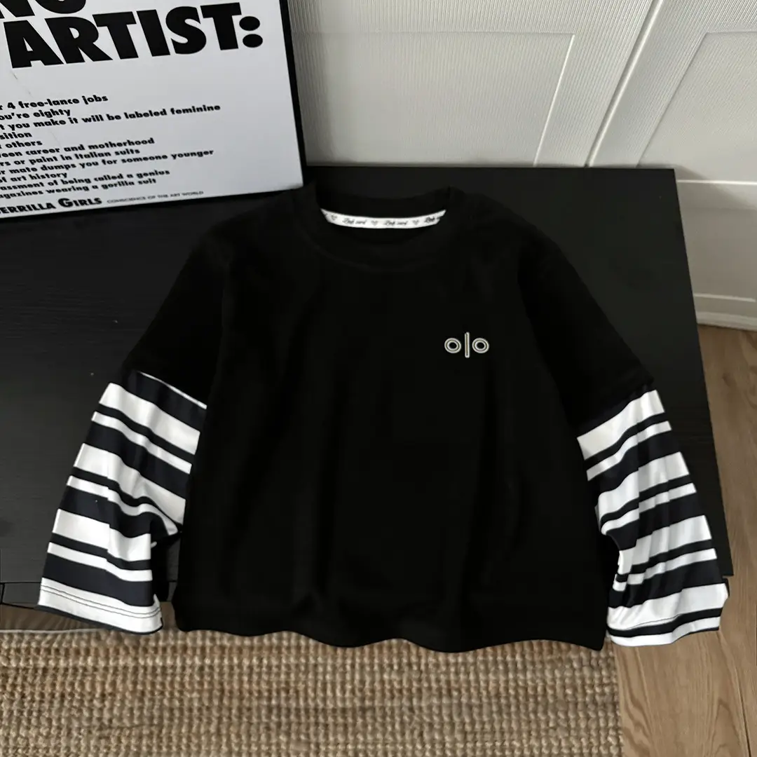 Kids Long Sleeve T-Shirt Black Striped Sleeve Korean Style - Image 4