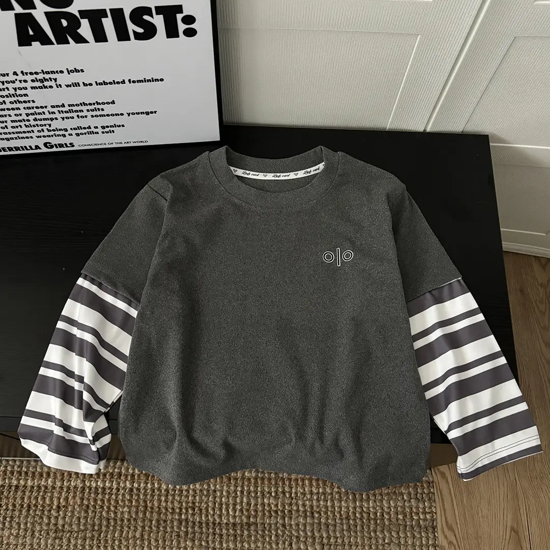 Kids Long Sleeve T-Shirt Black Striped Sleeve Korean Style - Image 5