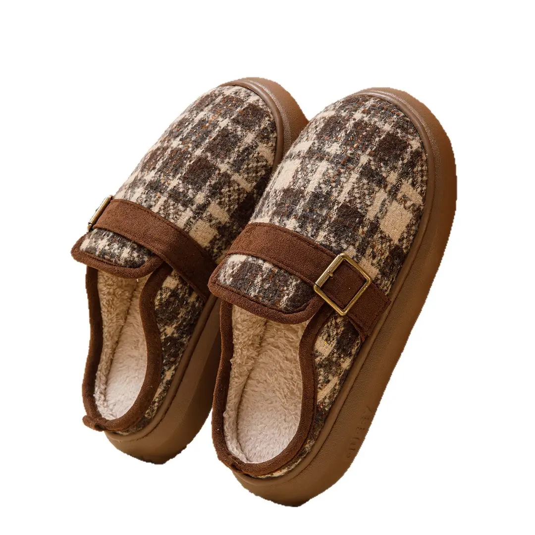 Striped Cotton Slippers for Women, Winter Home Slippers with Plush Lining, Thickened Cotton Slippers for Men, Non-Slip, Warm, and Suitable for Outdoor Wear - Image 7