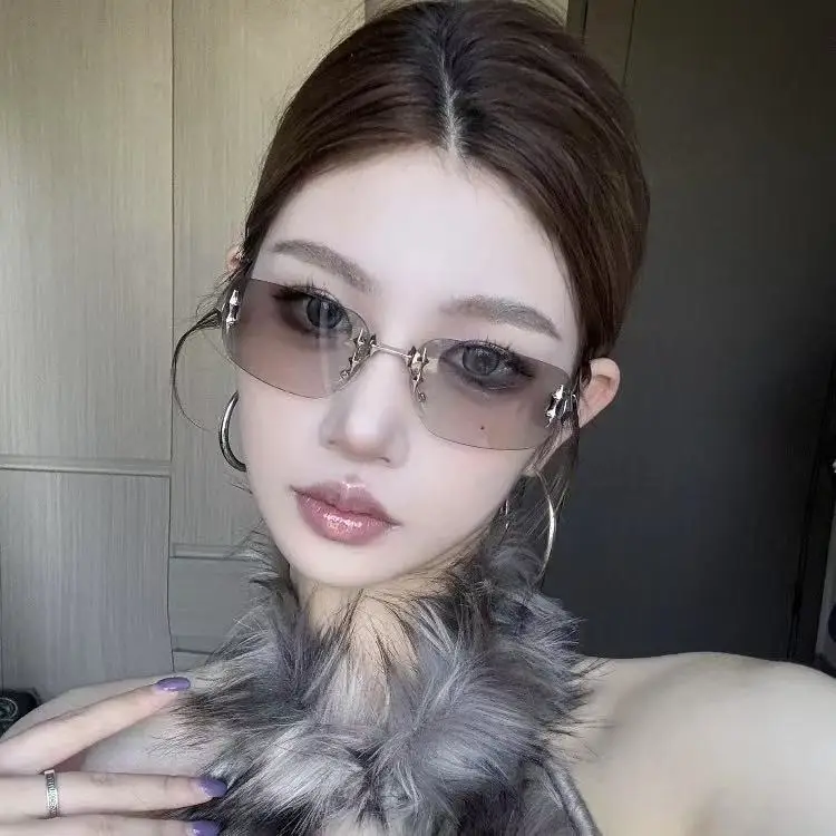 Women Rimless Sunglasses Gold Frame Cross Border Trendy - Image 6