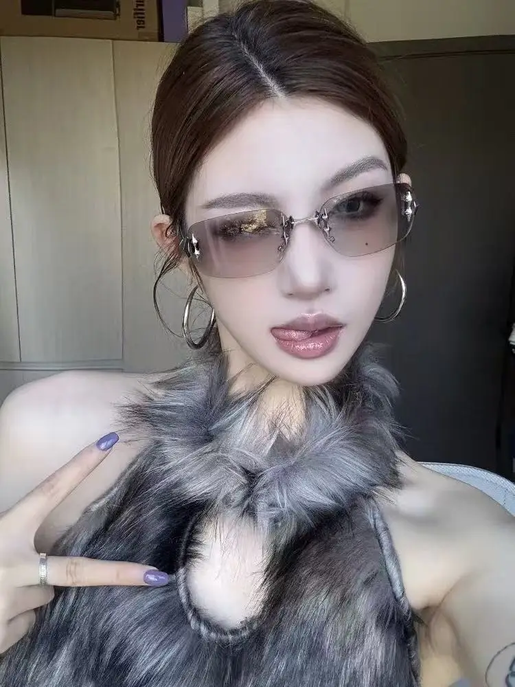 Women Rimless Sunglasses Gold Frame Cross Border Trendy — feature 2
