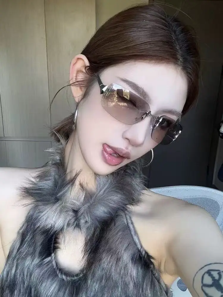 Women Rimless Sunglasses Gold Frame Cross Border Trendy — feature 3
