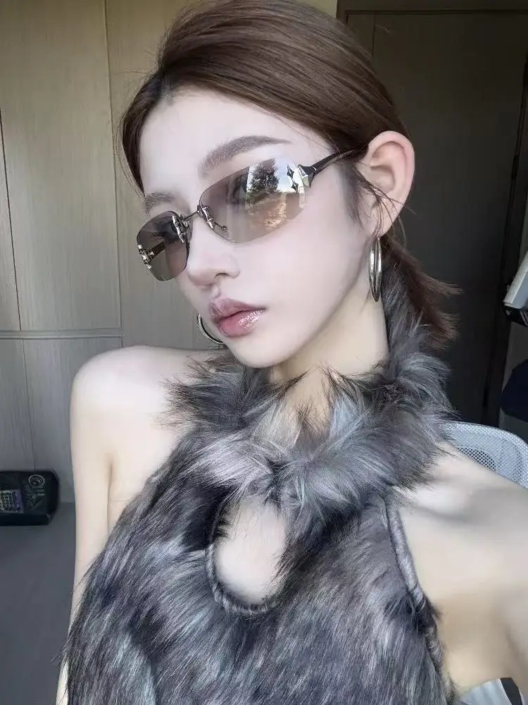 Women Rimless Sunglasses Gold Frame Cross Border Trendy — feature 4