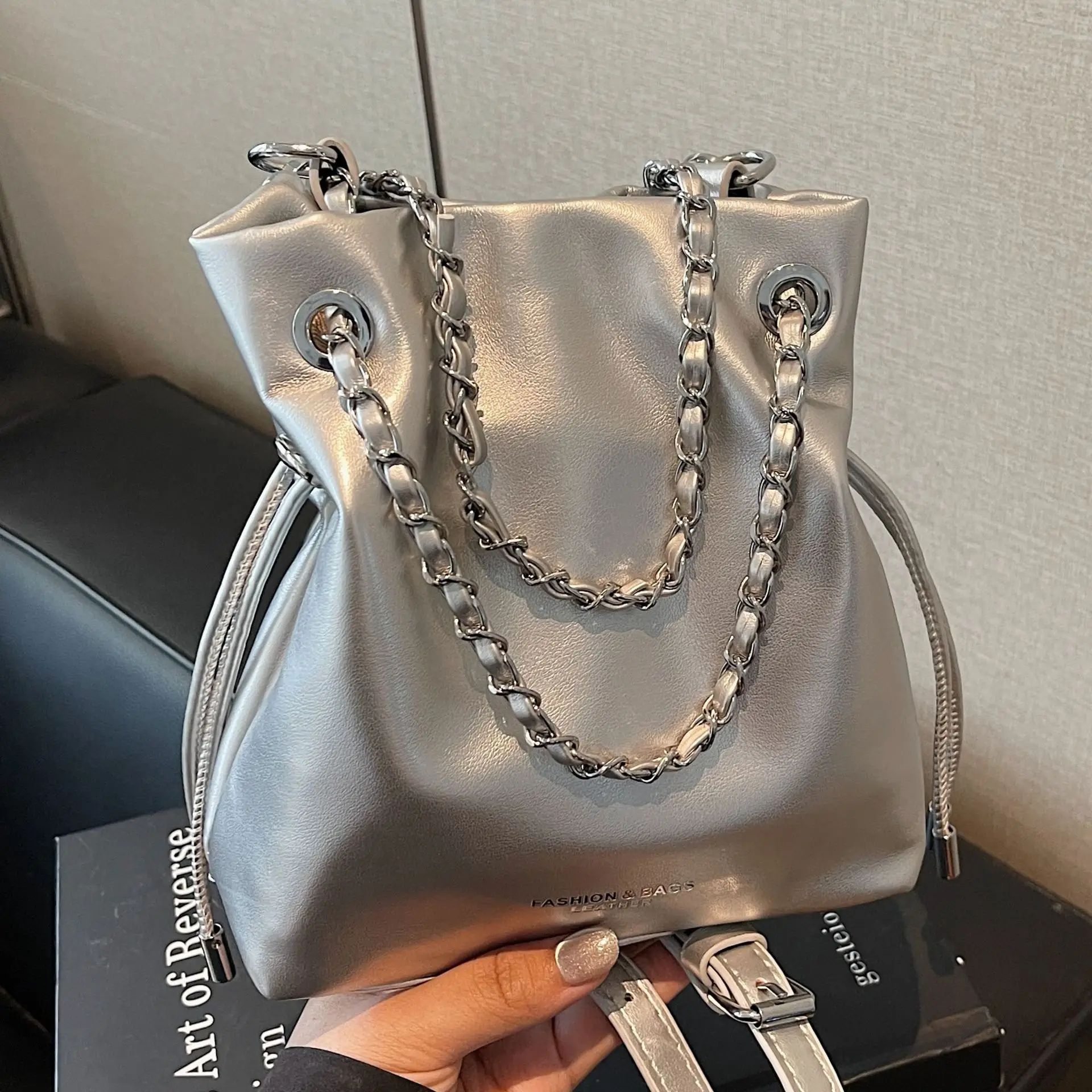 Black Leather Chain Shoulder Bag for Women 2025 - Image 6