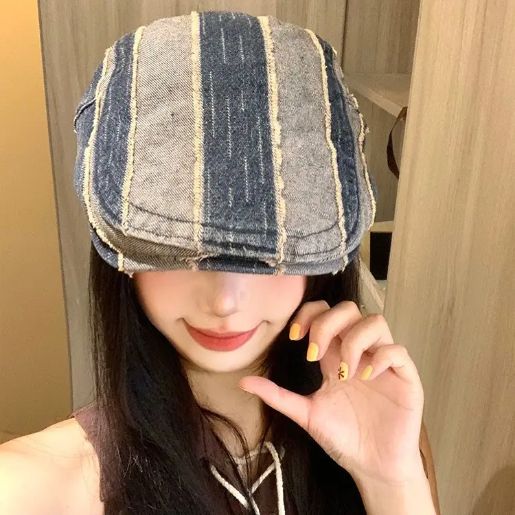 Japanese Striped Vintage Denim Cap for Women - Image 3