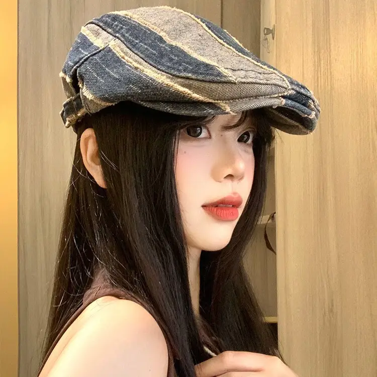 Japanese Striped Vintage Denim Cap for Women - Image 4