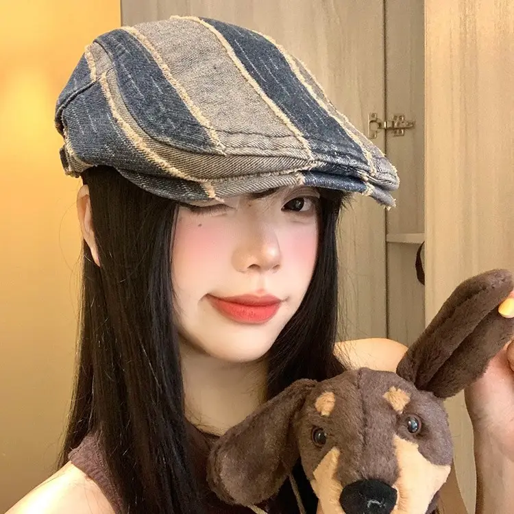 Japanese Striped Vintage Denim Cap for Women - Image 5