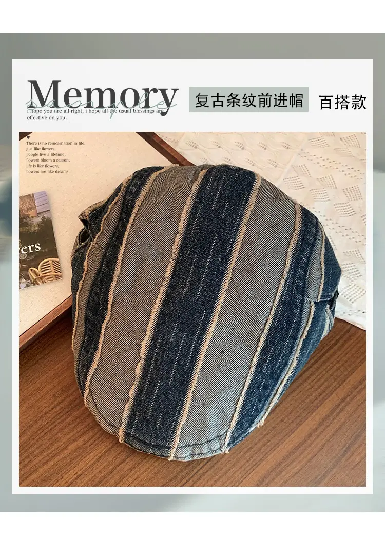 Japanese Striped Vintage Denim Cap for Women — feature 2