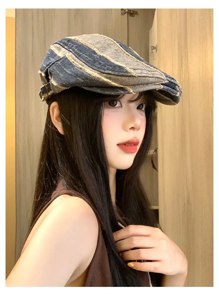 Japanese Striped Vintage Denim Cap for Women — feature 5