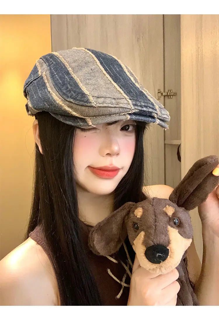 Japanese Striped Vintage Denim Cap for Women — feature 7